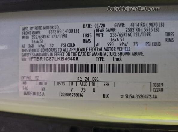 1FTBR1C87LKB45406 2020 FORD TRANSIT-250  
