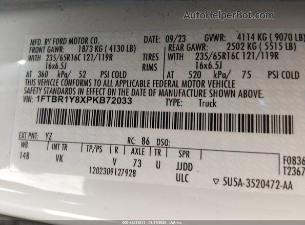 1FTBR1Y8XPKB72033 2023 FORD TRANSIT-250 Белый Вид подкапотного пространства