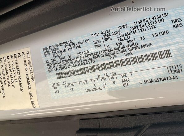 1FTBR2C83RKA26170 2024 FORD TRANSIT-250  Вид спереди