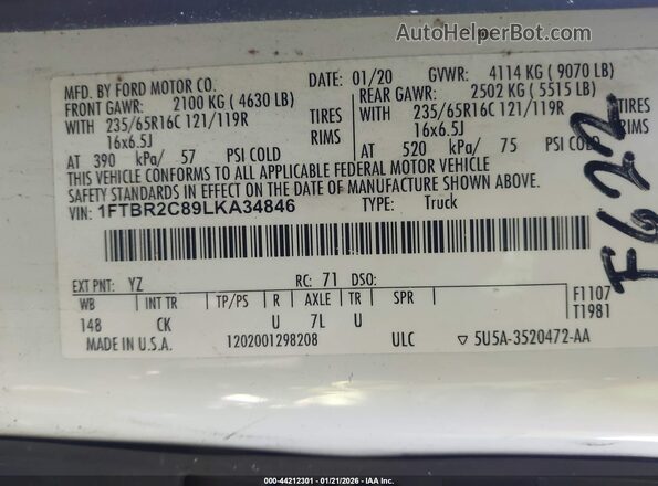 1FTBR2C89LKA34846 2020 FORD TRANSIT-250 Белый Вид подкапотного пространства