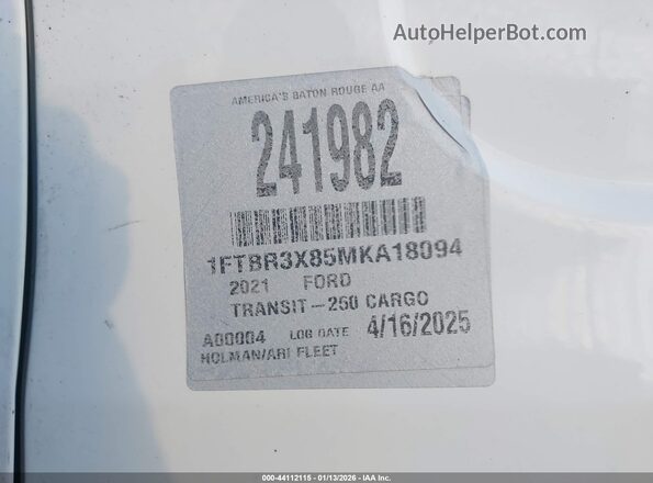 1FTBR3X85MKA18094 2021 FORD TRANSIT-250 Белый Вид подкапотного пространства