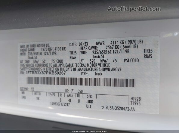 1FTBR3X87PKB59267 2023 FORD TRANSIT-250 Белый Вид подкапотного пространства