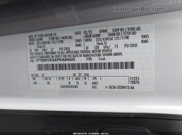 1FTBW1XGXPKA90420 2023 FORD TRANSIT-350 White Widok komory silnika