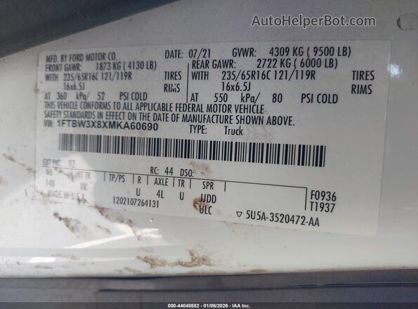 1FTBW3X8XMKA60690 2021 FORD TRANSIT-350 White ძრავის განყოფილების ხედი