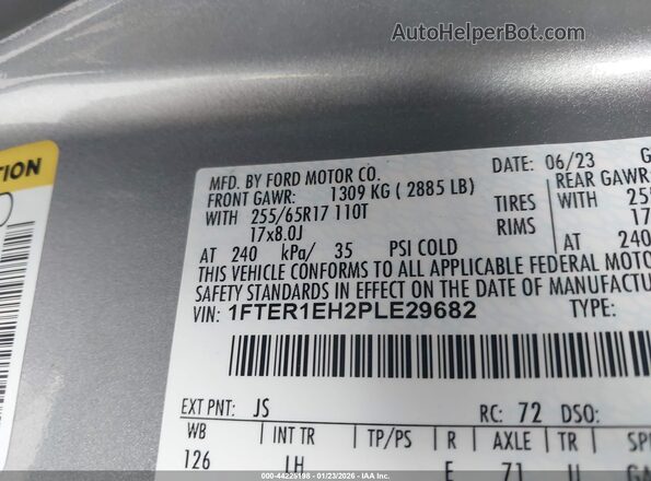 1FTER1EH2PLE29682 2023 FORD RANG Gray ძრავის განყოფილების ხედი