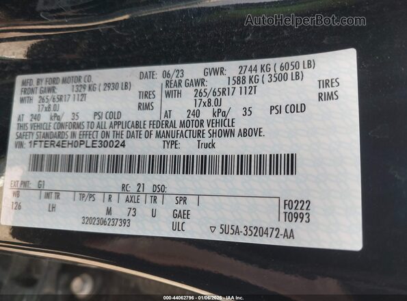 1FTER4EH0PLE30024 2023 FORD RANG Черный Вид подкапотного пространства