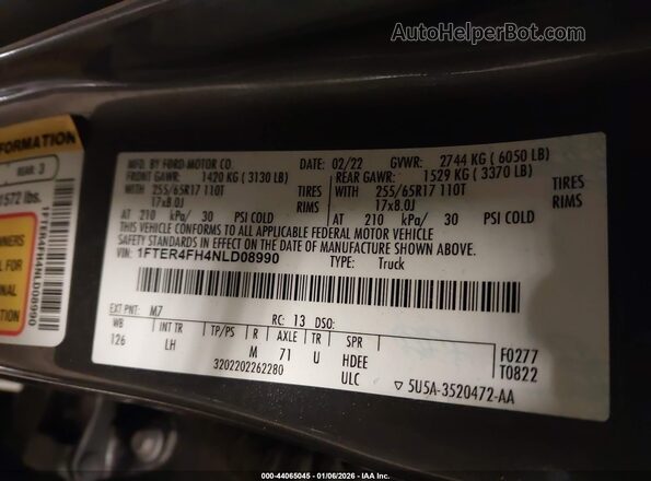 1FTER4FH4NLD08990 2022 FORD RANG Gray Widok komory silnika