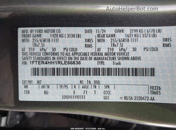 1FTER4HH1RLE66836 2024 FORD RANG Серый Вид подкапотного пространства