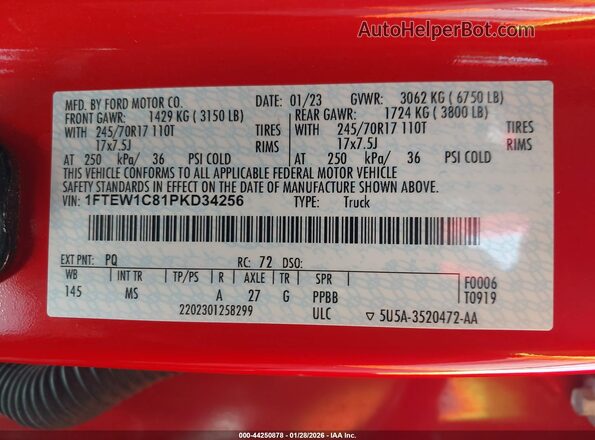 1FTEW1C81PKD34256 2023 FORD F150 Red Вид підкапотного простору