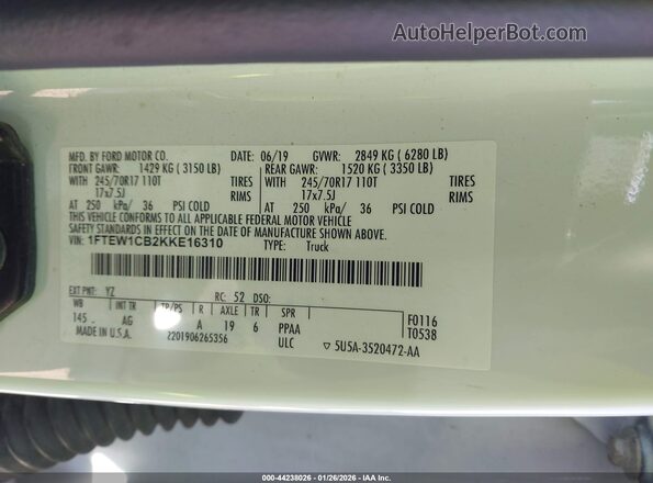 1FTEW1CB2KKE16310 2019 FORD F150 White Widok komory silnika