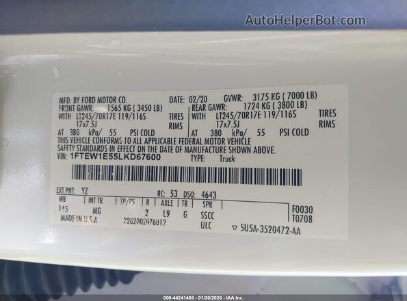 1FTEW1E55LKD67600 2020 FORD F150 Белый Вид подкапотного пространства
