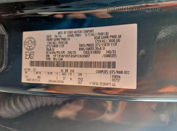 1FTEW1EF2GFC63587 2016 FORD F150 Черный Вид подкапотного пространства