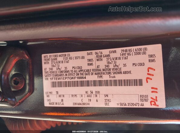 1FTEW1EP7GKF18864 2016 FORD F150 Gray Vista del compartimento del motor