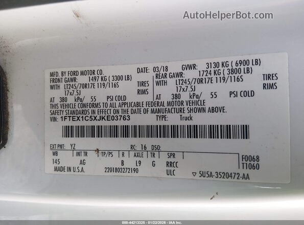 1FTEX1C5XJKE03763 2018 FORD F150 Белый Вид подкапотного пространства