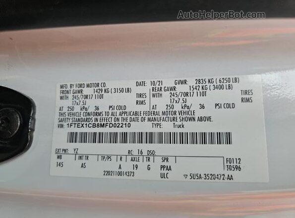 1FTEX1CB8MFD02210 2021 FORD F150  Вид панели приборов