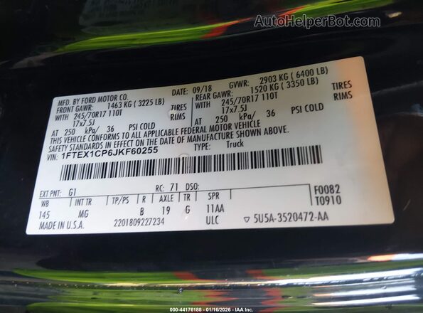 1FTEX1CP6JKF60255 2018 FORD F150 Черный Вид подкапотного пространства