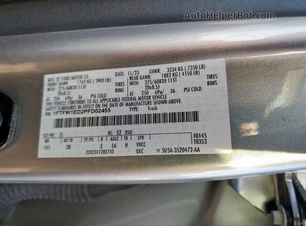 1FTFW1ED2PFD02455 2023 FORD F150 Silver Vista del compartimento del motor