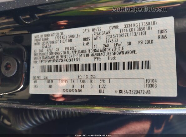 1FTFW1RG7SFC33131 2025 FORD F150 Черный Вид подкапотного пространства