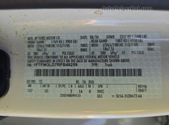 1FTFW3LD7RFB48259 2024 FORD F150  Передняя правая четверть