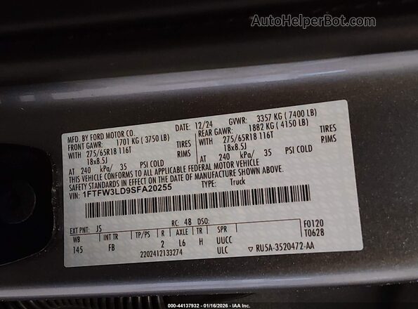 1FTFW3LD9SFA20255 2025 FORD F150 Серебряный Вид подкапотного пространства