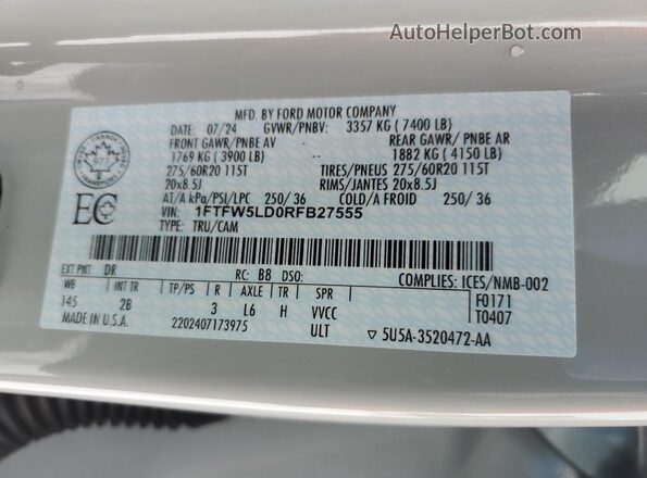 1FTFW5LD0RFB27555 2024 FORD F150 Серебряный Вид подкапотного пространства