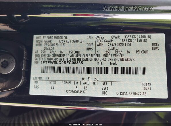 1FTFW5LD0SFC08335 2025 FORD F150 Черный Вид подкапотного пространства