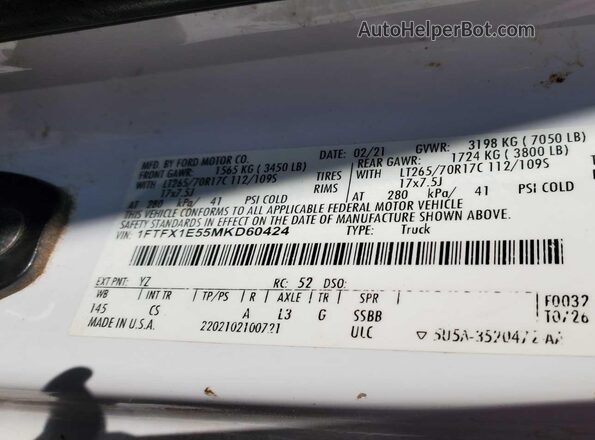 1FTFX1E55MKD60424 2021 FORD F150  Vista del salpicadero