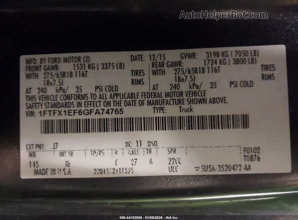 1FTFX1EF6GFA74765 2016 FORD F150 Серый Вид подкапотного пространства