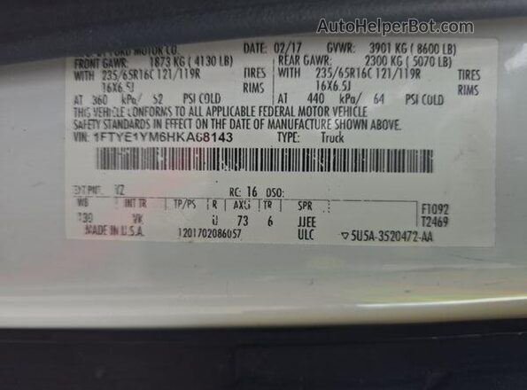 1FTYE1YM6HKA68143 2017 FORD TRANSIT-150  Widok z tyłu