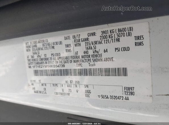 1FTYE2YM1HKB54739 2017 FORD TRANSIT-150 Белый Вид подкапотного пространства