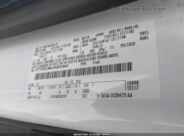 1FTYR2CM4JKB53943 2018 FORD TRANSIT-250 White Вид підкапотного простору