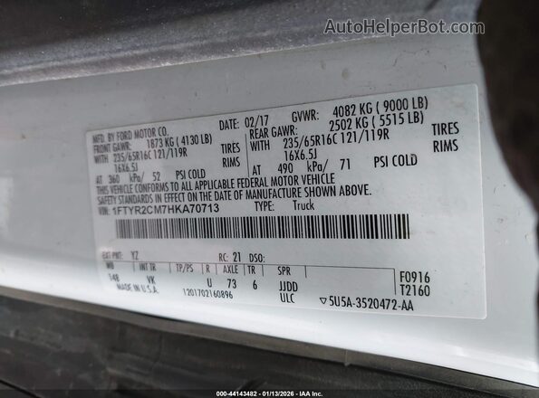 1FTYR2CM7HKA70713 2017 FORD TRANSIT-250 White ძრავის განყოფილების ხედი