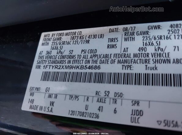 1FTYR2XM9HKB54686 2017 FORD TRANSIT-250 Черный Вид подкапотного пространства
