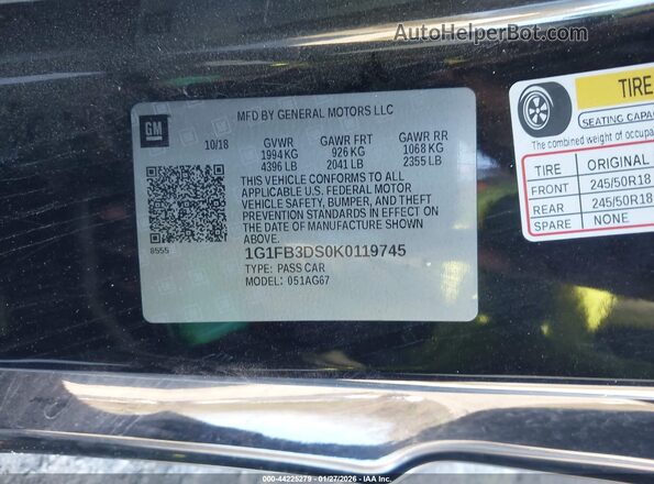 1G1FB3DS0K0119745 2019 CHEVROLET CAMARO Черный Вид подкапотного пространства