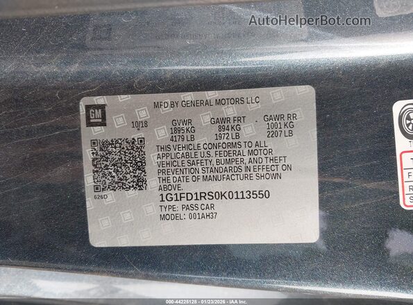 1G1FD1RS0K0113550 2019 CHEVROLET CAMARO Серый Вид подкапотного пространства