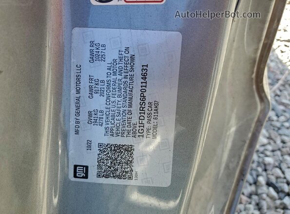 1G1FD1RS6P0114631 2023 CHEVROLET CAMARO Silver Widok naklejki z numerem VIN