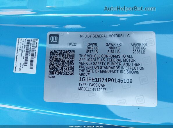 1G1FE1R74P0145109 2023 CHEVROLET CAMARO Синий Вид подкапотного пространства