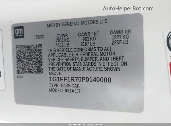 1G1FF1R70P0149008 2023 CHEVROLET CAMARO Белый Вид подкапотного пространства