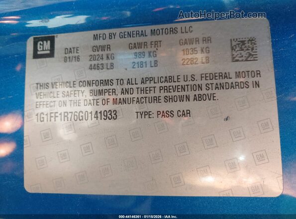 1G1FF1R76G0141933 2016 CHEVROLET CAMARO Синий Вид подкапотного пространства