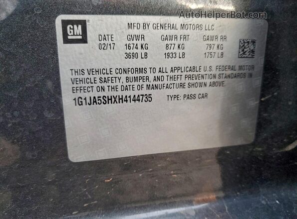 1G1JA5SHXH4144735 2017 CHEVROLET SONIC Угольный Вид подкапотного пространства