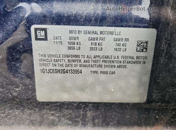 1G1JC6SH2G4133954 2016 CHEVROLET SONIC Синий Вид подкапотного пространства