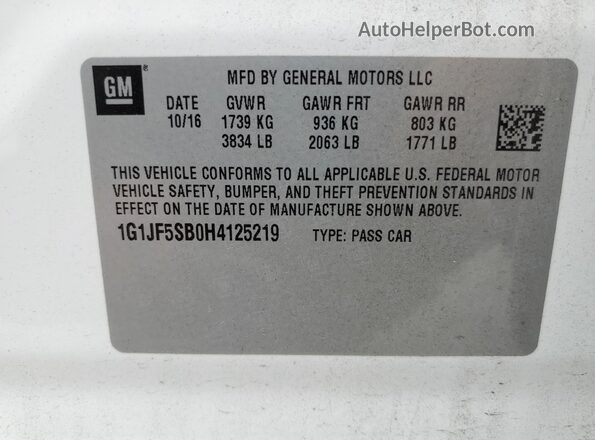 1G1JF5SB0H4125219 2017 CHEVROLET SONIC Белый Вид подкапотного пространства