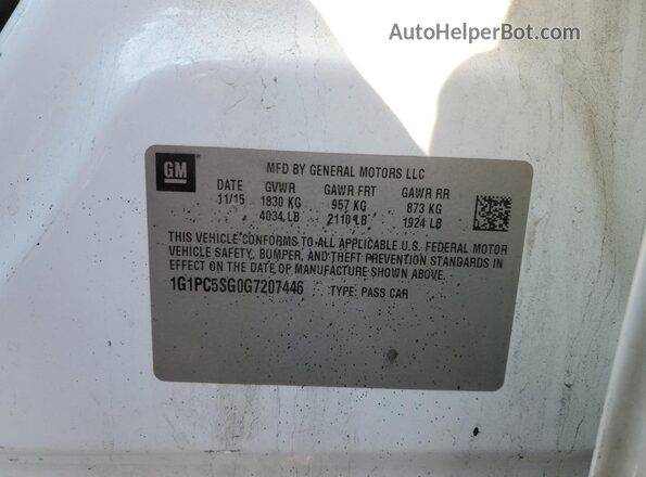 1G1PC5SG0G7207446 2016 CHEVROLET CRUZE White Widok komory silnika