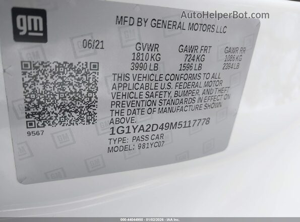 1G1YA2D49M5117778 2021 CHEVROLET CORVETTE White Vista del compartimento del motor