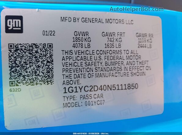 1G1YC2D40N5111850 2022 CHEVROLET CORVETTE Blue Widok komory silnika