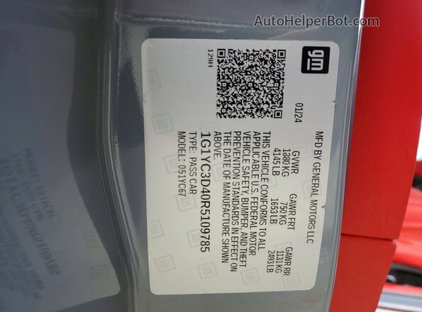 1G1YC3D40R5109785 2024 CHEVROLET CORVETTE Серый Вид наклейки с VIN-кодом