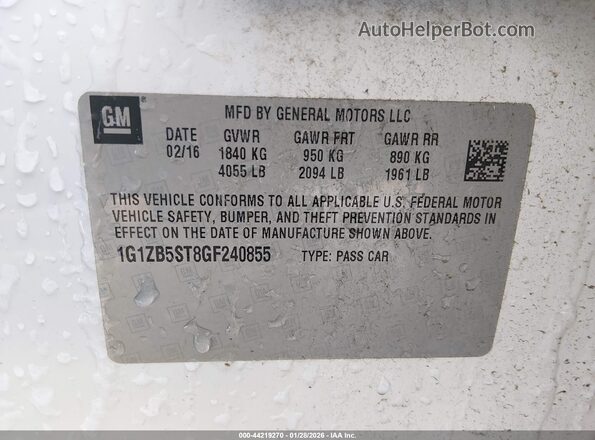 1G1ZB5ST8GF240855 2016 CHEVROLET MALIBU White Вид підкапотного простору