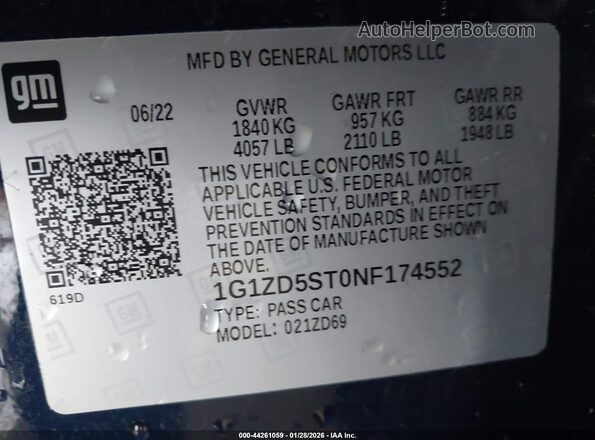 1G1ZD5ST0NF174552 2022 CHEVROLET MALIBU Синий Вид подкапотного пространства