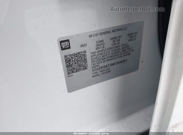 1G1ZD5ST3NF204093 2022 CHEVROLET MALIBU Белый Вид подкапотного пространства