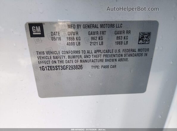 1G1ZE5ST3GF293826 2016 CHEVROLET MALIBU Белый Вид подкапотного пространства